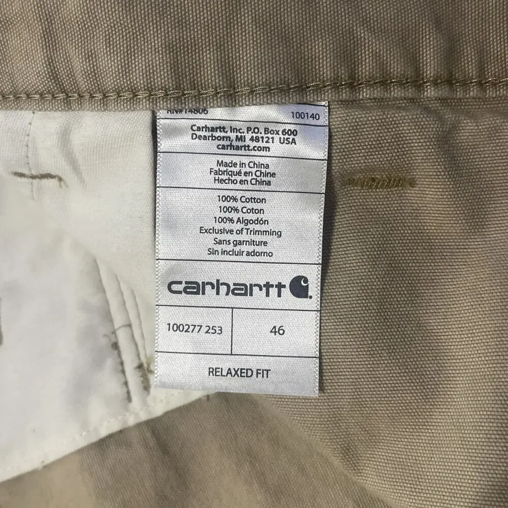 CARHARTT Cargo Shorts Relaxed Rugged Khaki Tan Big‎ Sz 46 100% Cotton NWT Hiking